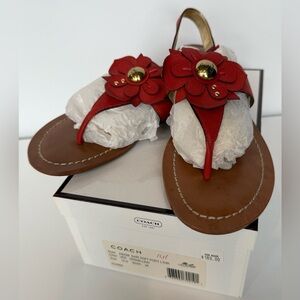 Coach Women’s 10 Sari Soft Port Leather Sandal Thong Flat Ankle Strap Vermillion